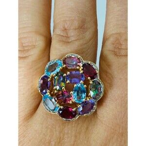 925 sterling silver 14kt gold vermeil multi natural gemstone ring size 9